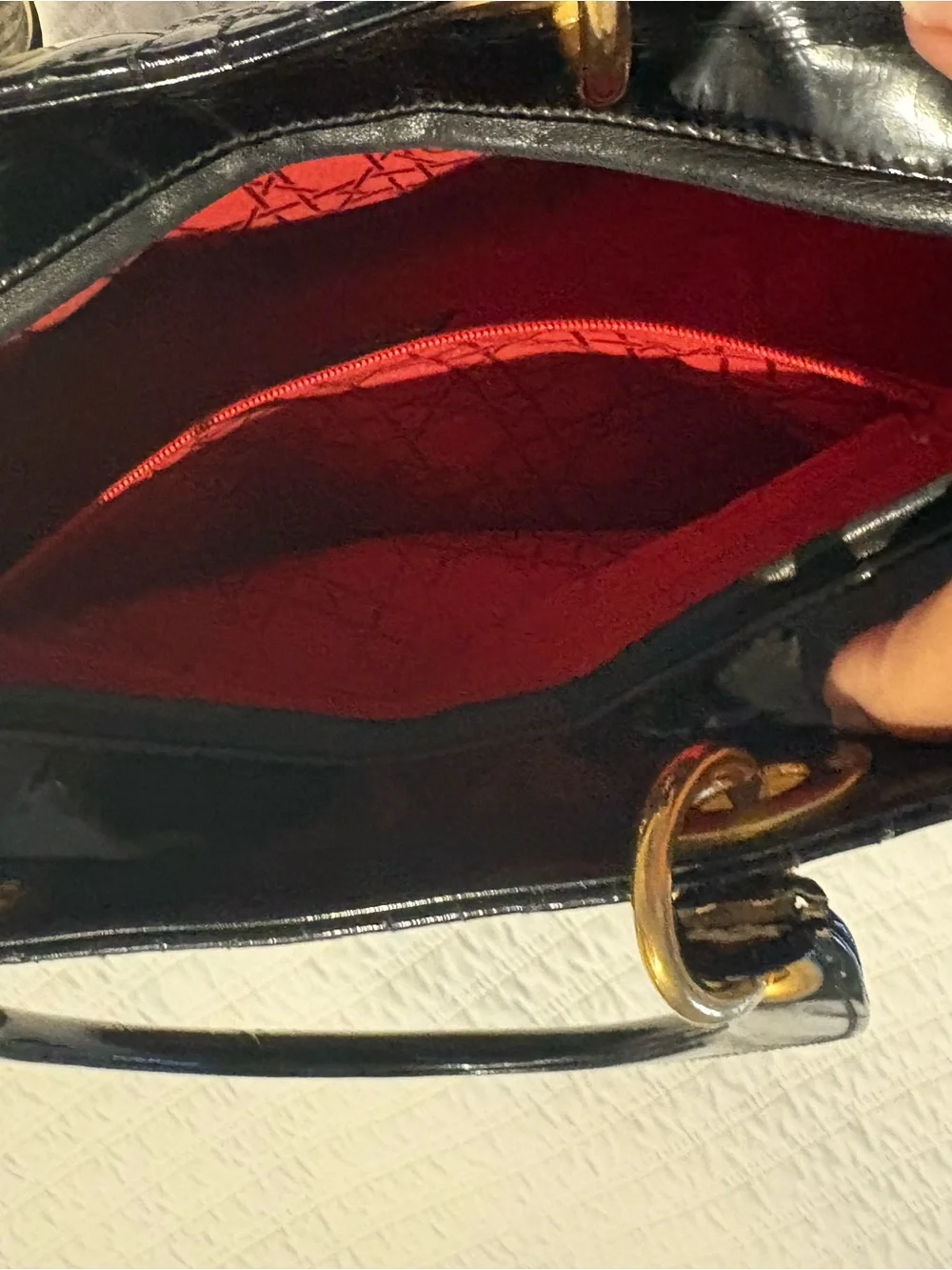 Dior Black Quilted Patent Tote Bag with Gold Charm